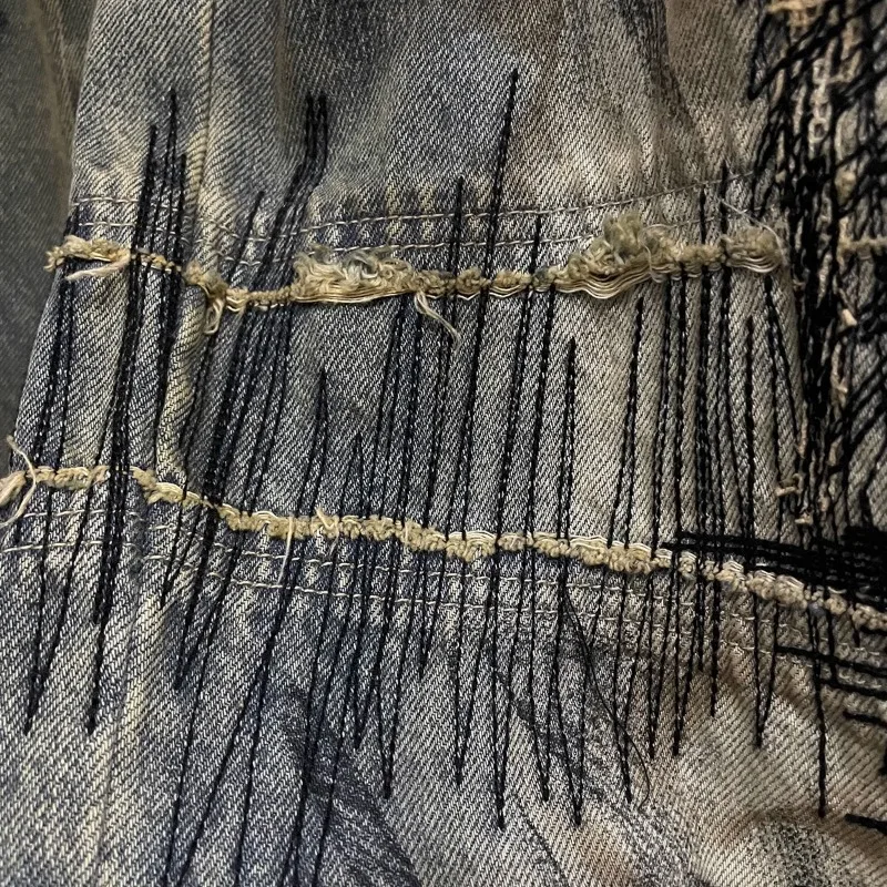 KBQ ضرب اللون شيك التطريز السراويل فضفاضة للنساء عالية الخصر تقسم جيوب تصميم تحسس الانحناء سكين بنطلون أنثى الموضة