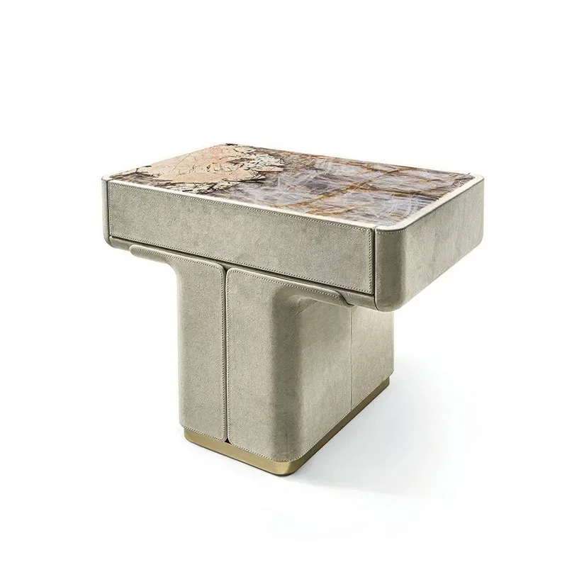 

Italian light luxury bedside table, bedroom home, creative leather marble locker