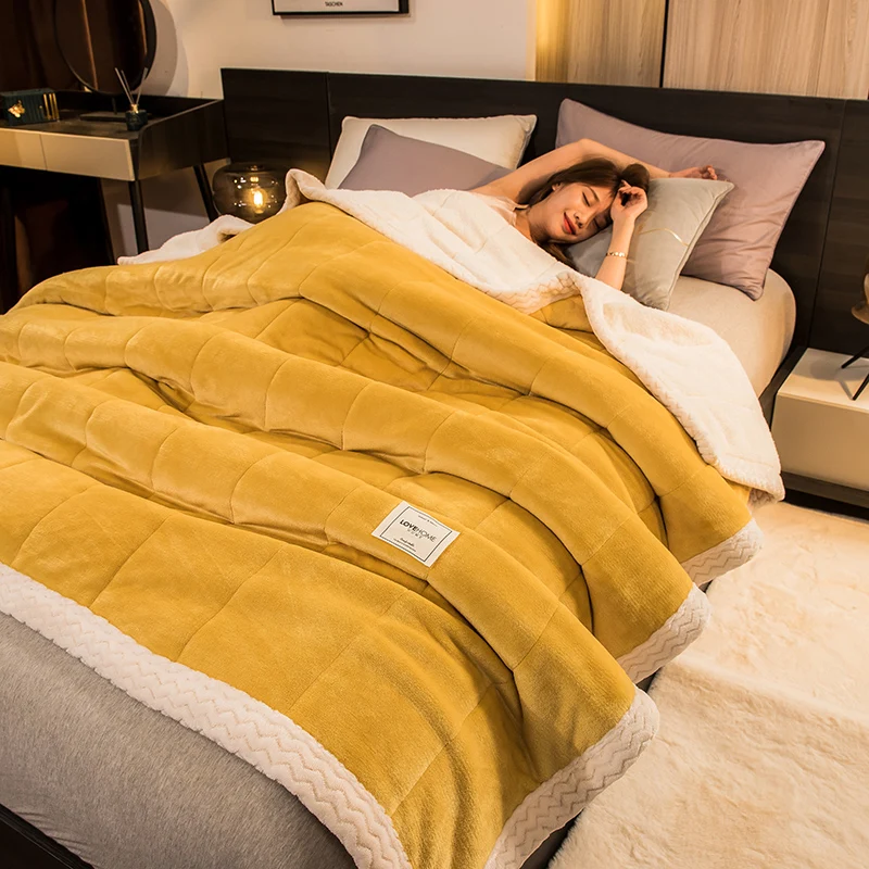 Super Soft 3 Layer Thicken Blanket Imitation Lambswool Blanket Quilts Double Queen Size Blanket for Bed Cozy Warm Sofa Blankets