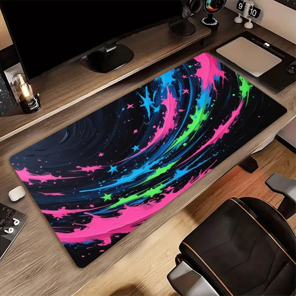 XXL Large Neon Street Art Mouse Pad Galaxy Starry Space Planet Graffiti Desk Mat Non-Slip Rubber Computer Keyboard Mouse Mats