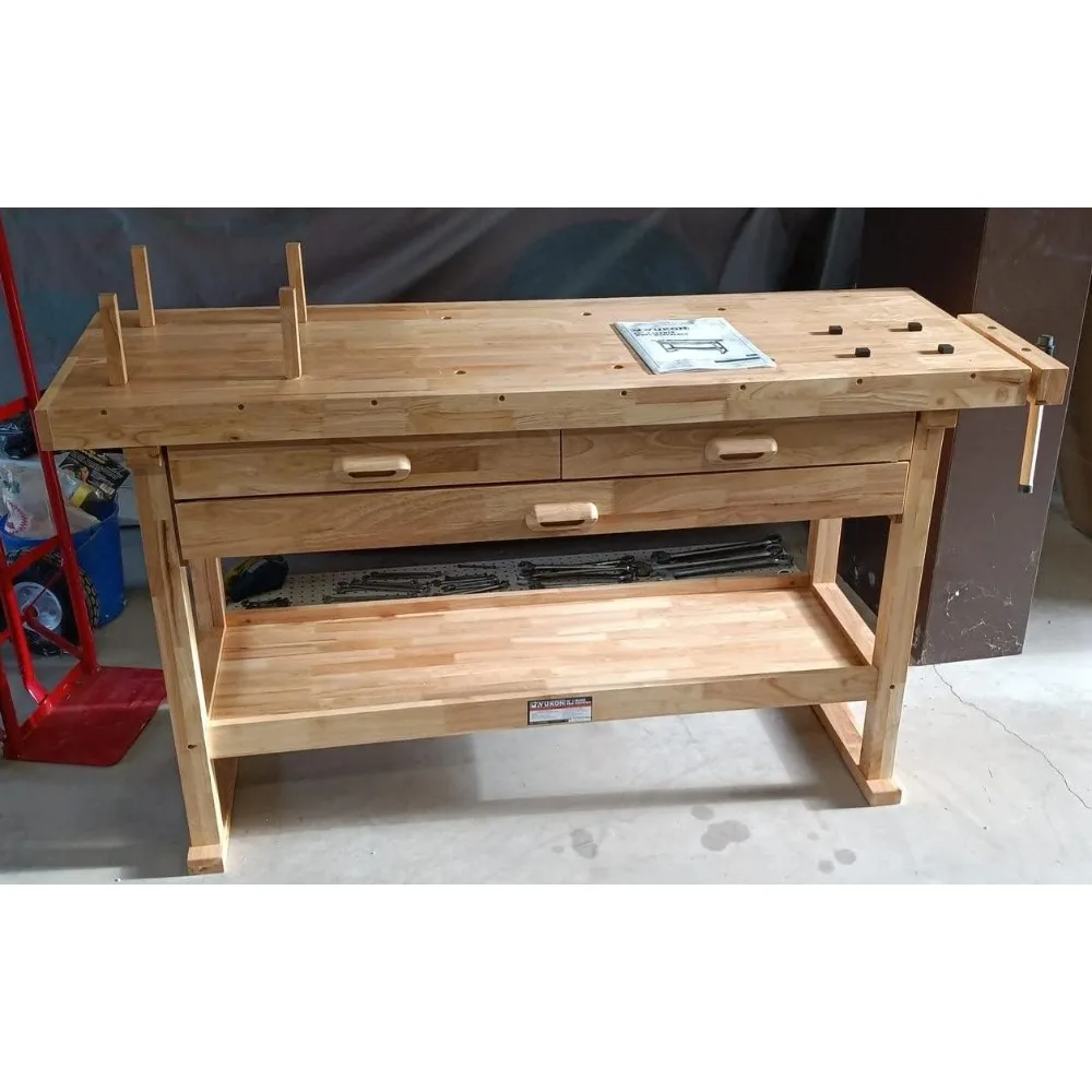 Workbench with 3 Drawers, 60 Hardwood Surface