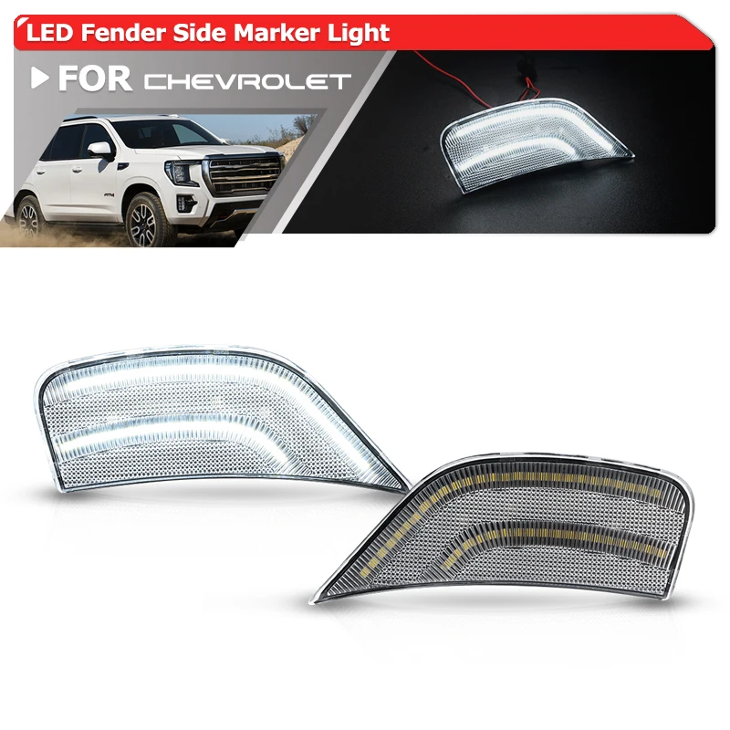 White Led Strip Side Marker Light For Chevrolet Suburban Tahoe For Cadillac Escalade ESV GMC Yukon 2021-2024 Fender Flare Lamp