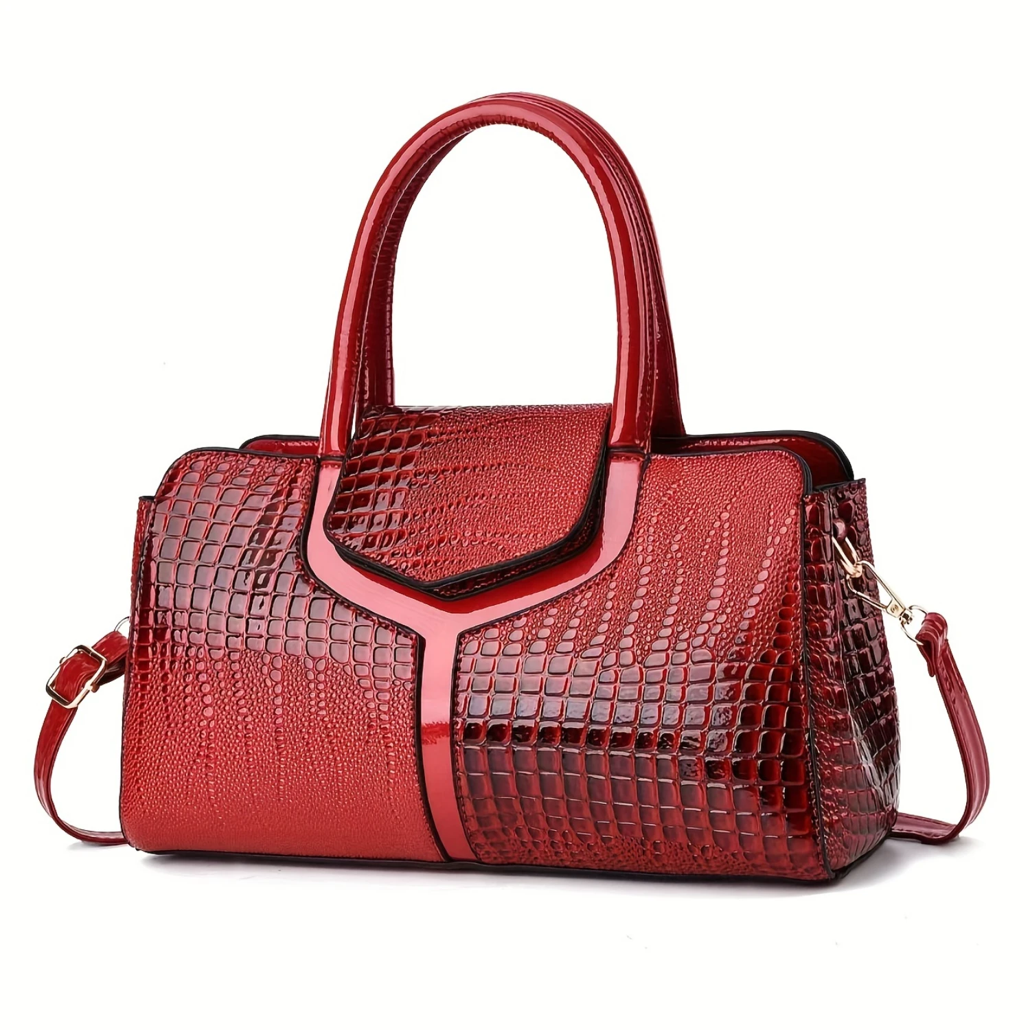 "Bolso de mano con patrón de cocodrilo, bolso de mano versátil con asa superior, bolso cruzado de moda, bolso de mujer"