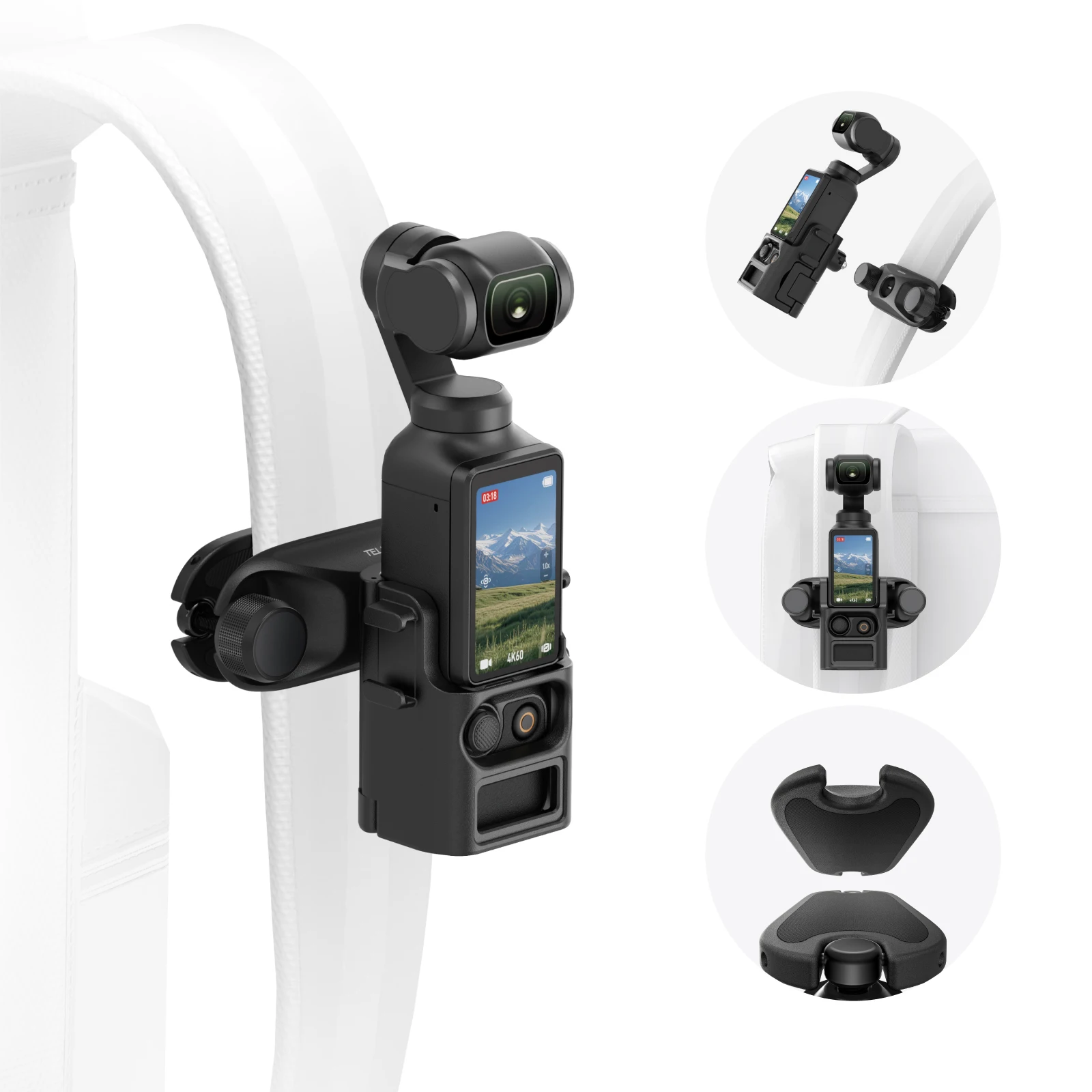 TELESIN لـ DJI Pocket 3 حامل كاميرا على الظهر سريع التحرير مع واجهة الحذاء البارد ABS لكاميرا الجيب 3