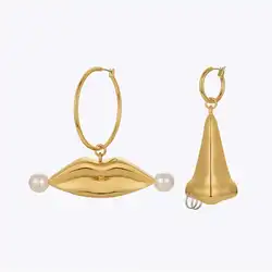 ENFASHION Exaggerated Nose Lips Earrings For Women Boucle Oreille Femme Gold Color Earings Fashion Jewelry 2022 Party E221388