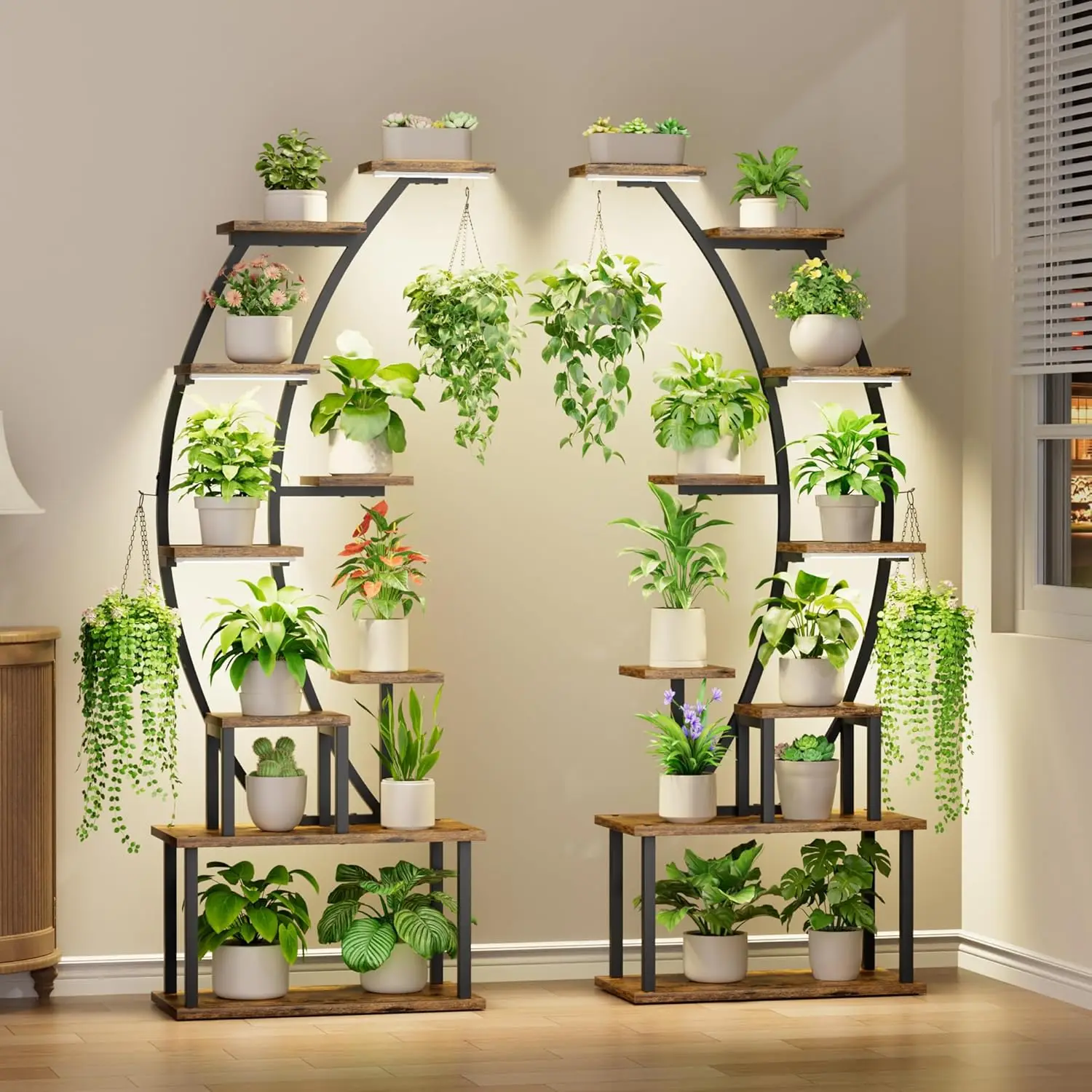 

2PCSPlant Stand Indoor with Grow Lights 9 Tiered Metal Plant Rack Display Shelves Curved Plant Holder for Living Room Patio Home