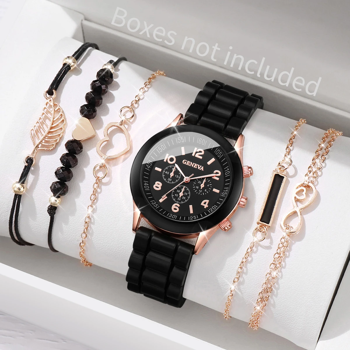 6PCS/Set Fashion Silicone Band Women Watches Simple Arabic Dial Ladies Dress Quartz Watches Bracelets Set（Without Box）