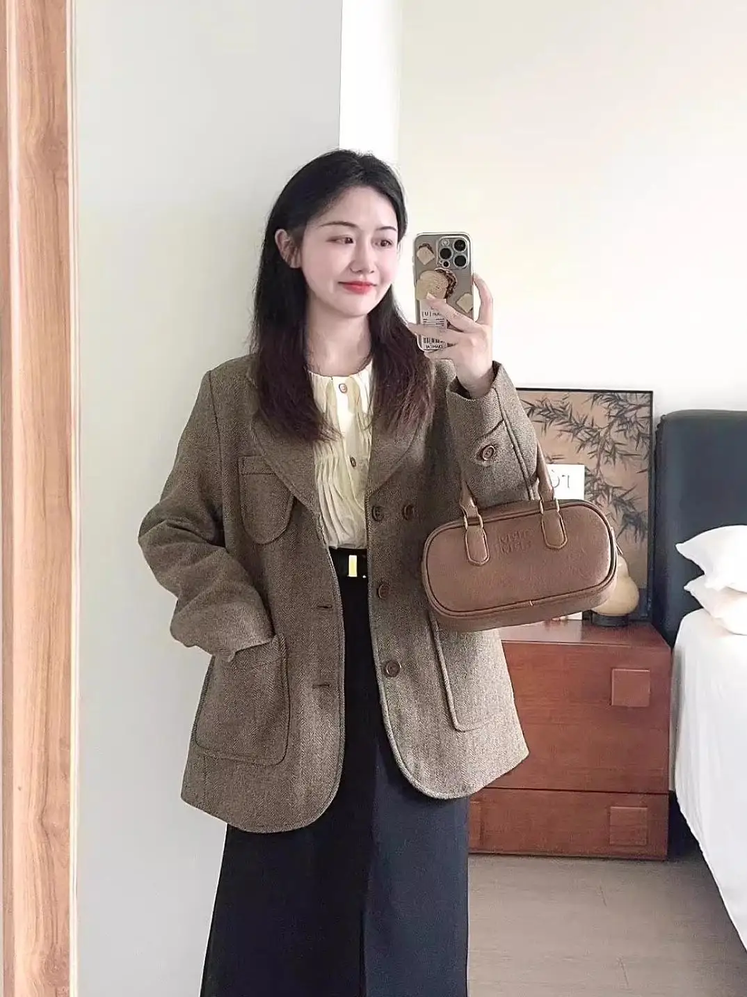

Retro Suit Woolen Jaet Women Winter Large Size Casual Commute ort Coat Button Design Loose Fit Long Sve Color