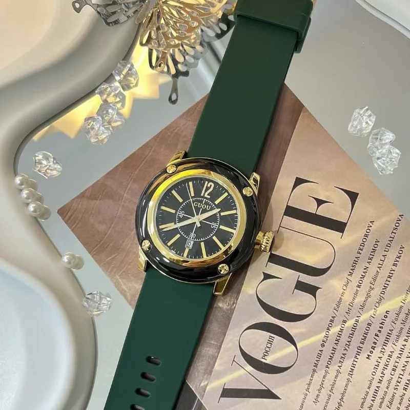 New European-Style Fashionable Large Dial Women'S Watch With Silicone Strap, Quartz Movement, Student Watch, Women'S Accessory.