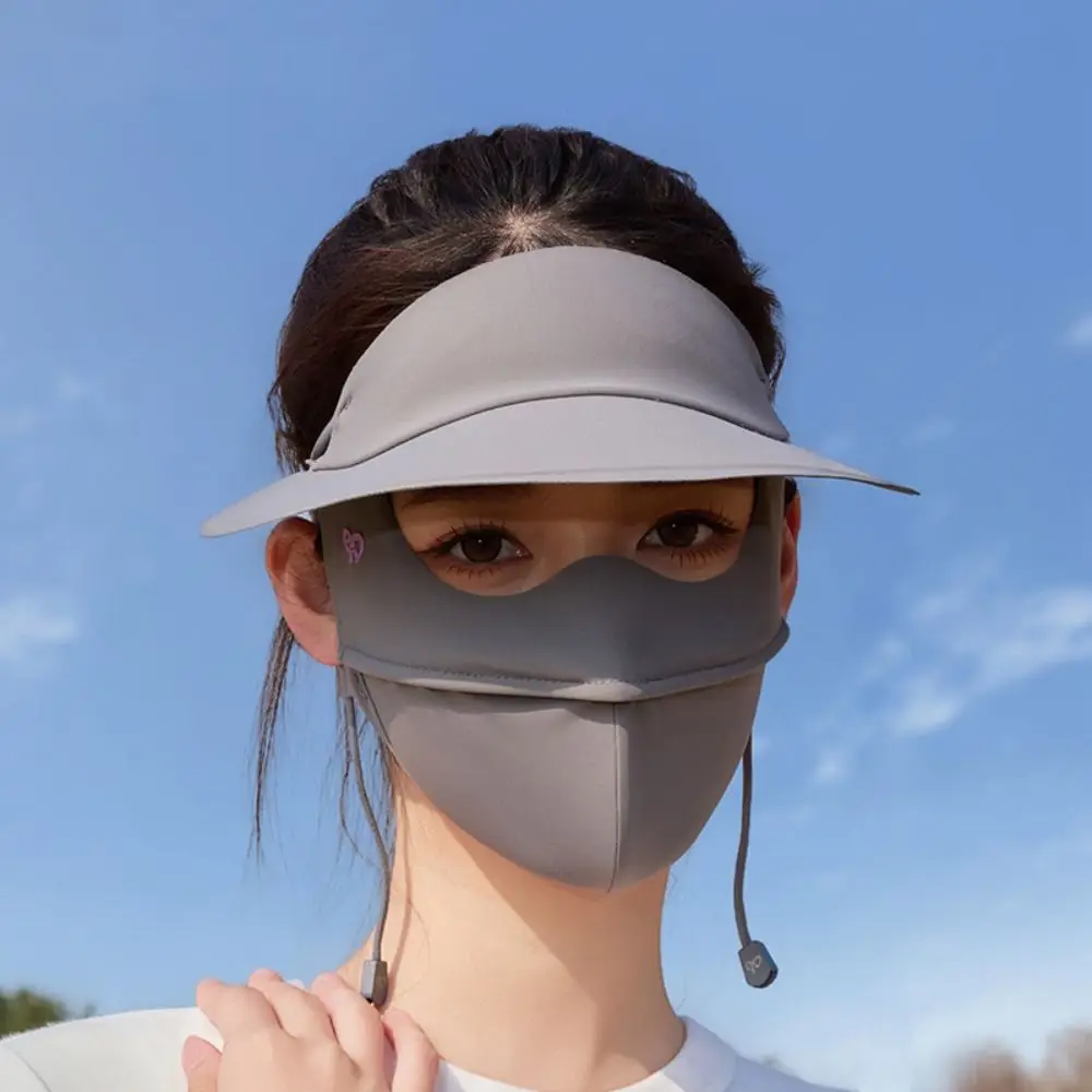

UV Protection Sunscreen Face Cover Solid Color Dustproof Ice Silk Mask Visor Hat Face Protection UV Protection Veil Cycling