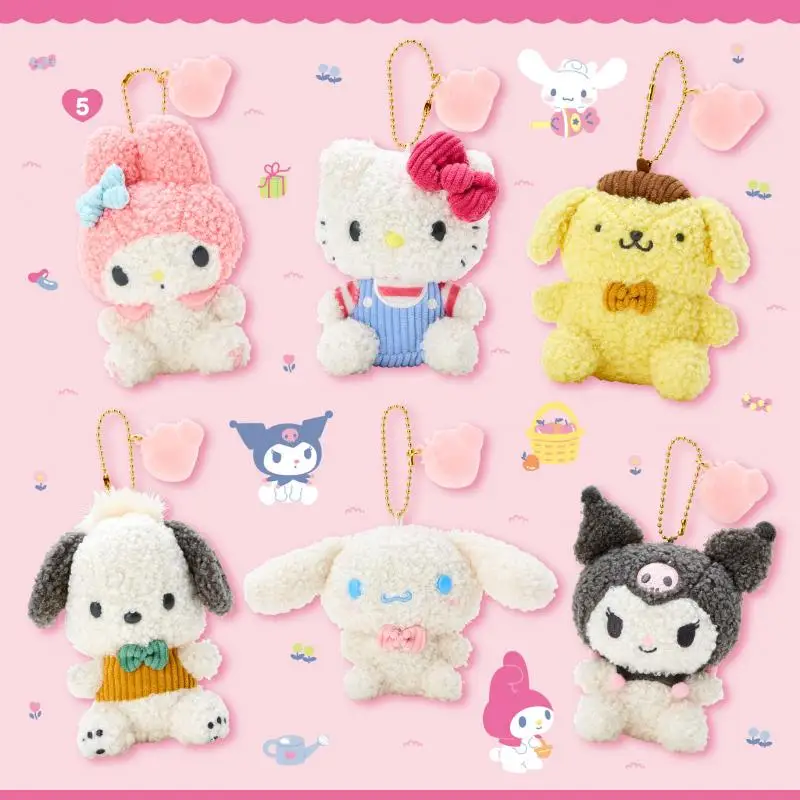 

Sanrio Plush Curly Hair Corduroy Doll Pendant Kitty Cinnamoroll Mymelody Pompom Purin Anime Collection Figures Toys for Girl