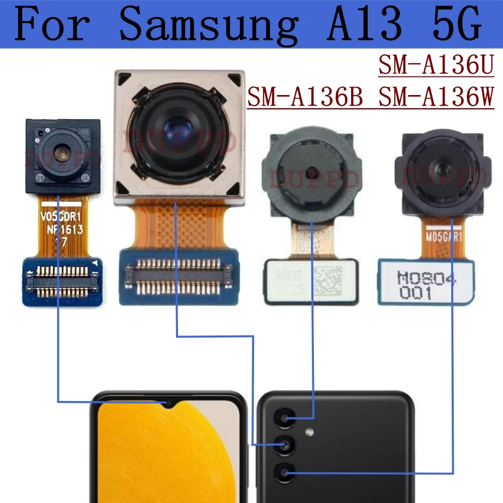 Front Rear Camera For Samsung Galaxy A13 5G SM-A136B A136U A136W Back Wide Macro Depth Main Camera Module Flex Cable