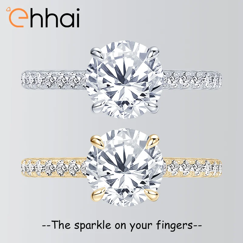 

Ehhai GRA сертифицированное сверкающее круглое кольцо с муассанитом 2 карата, классическое для женщин, стерлинговое серебро S925, обручальные свадебные украшения, подарки