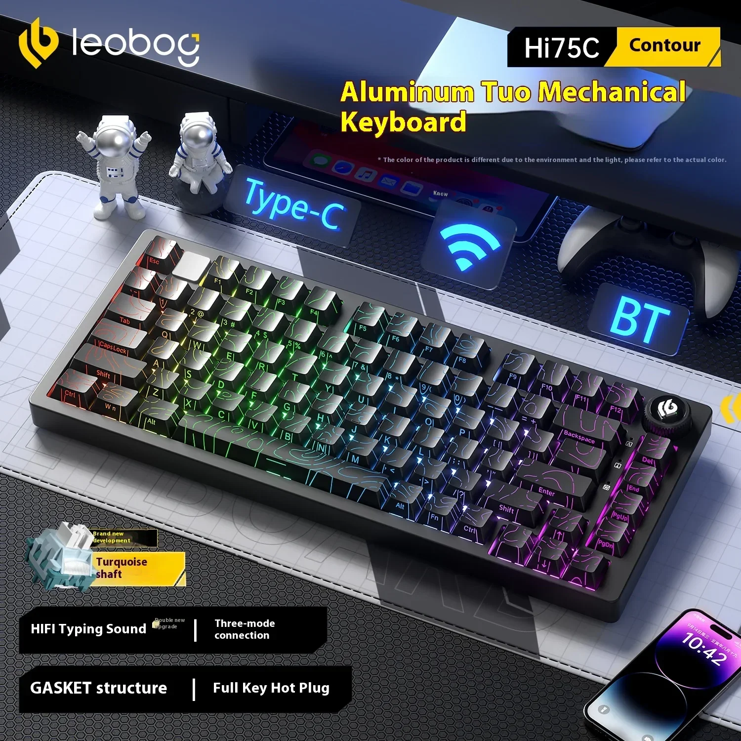 LEOBOG Hi75C mechanisch toetsenbord 3 modus / bedrade kit Hot Swap met knop RGB aluminium pakking Hi75C toetsenbordkit PC aangepast cadeau