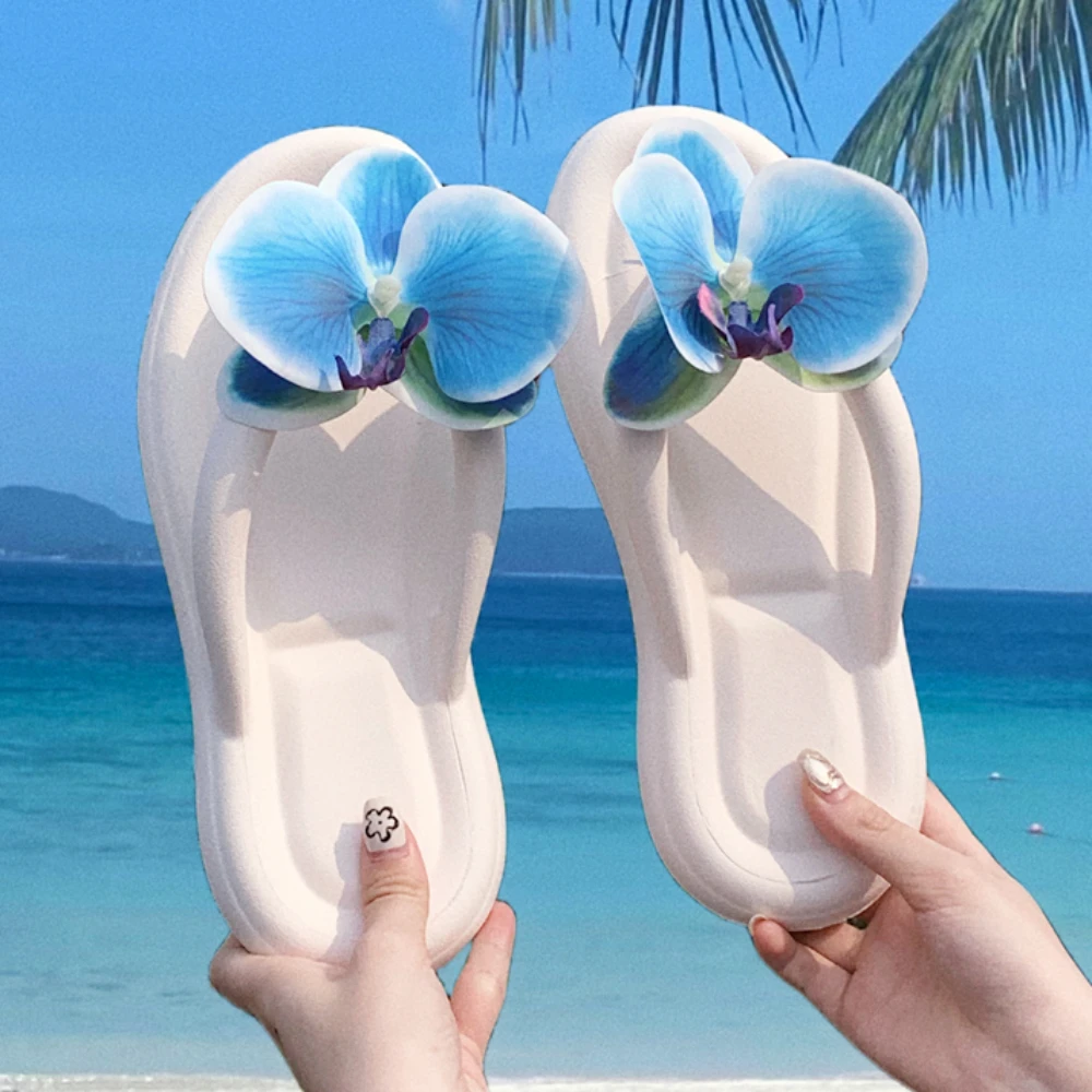 Phalaenopsis Decoration Fashion 2024 New Flip-flops Summer Open Toe Casual Flat Clip Toe Women slippers Soft Shoes