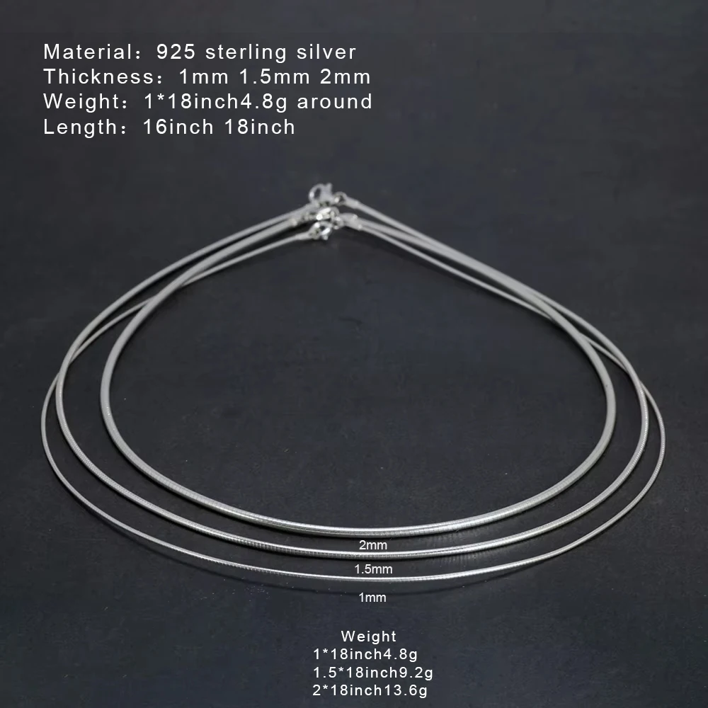 Elegant Simple Choker Collars Necklace For Women Real Pure 925 Sterling Silver Jewelry 16 18 20 22 24 Inch