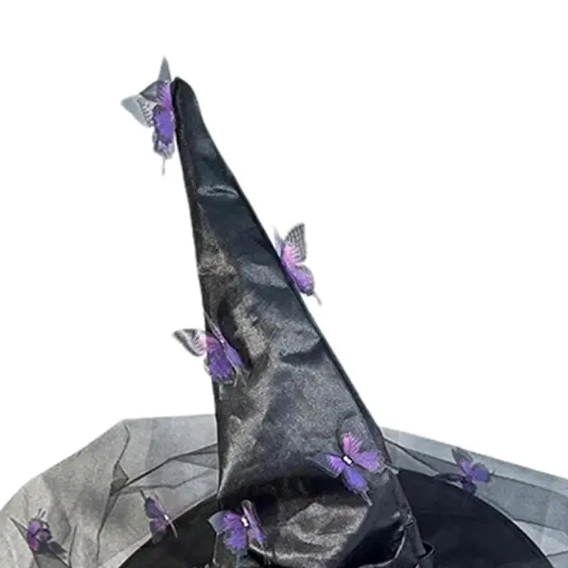 

39BB Modern Halloween Witch Hat with Butterfly Applique Women Lady Halloween Party Hat Festival Carnivals Party Cosplay Hat