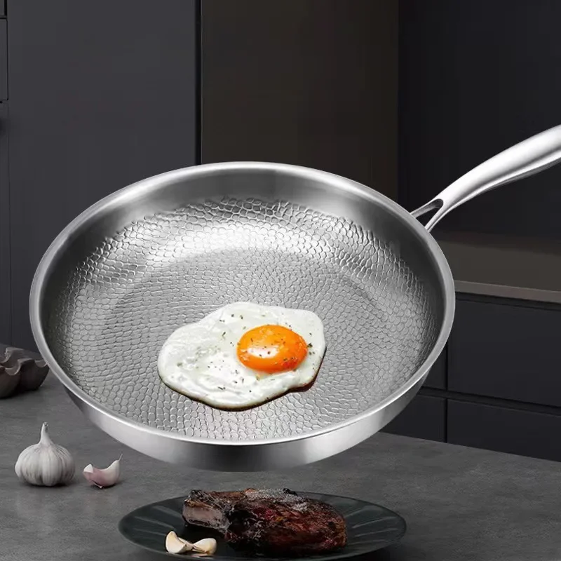Pure Titanium Frying Pan 26 28cm Uncoated Pattern Non Stick Household Steak Pan Fast Heat Conduction Durable Universal For Gas I
