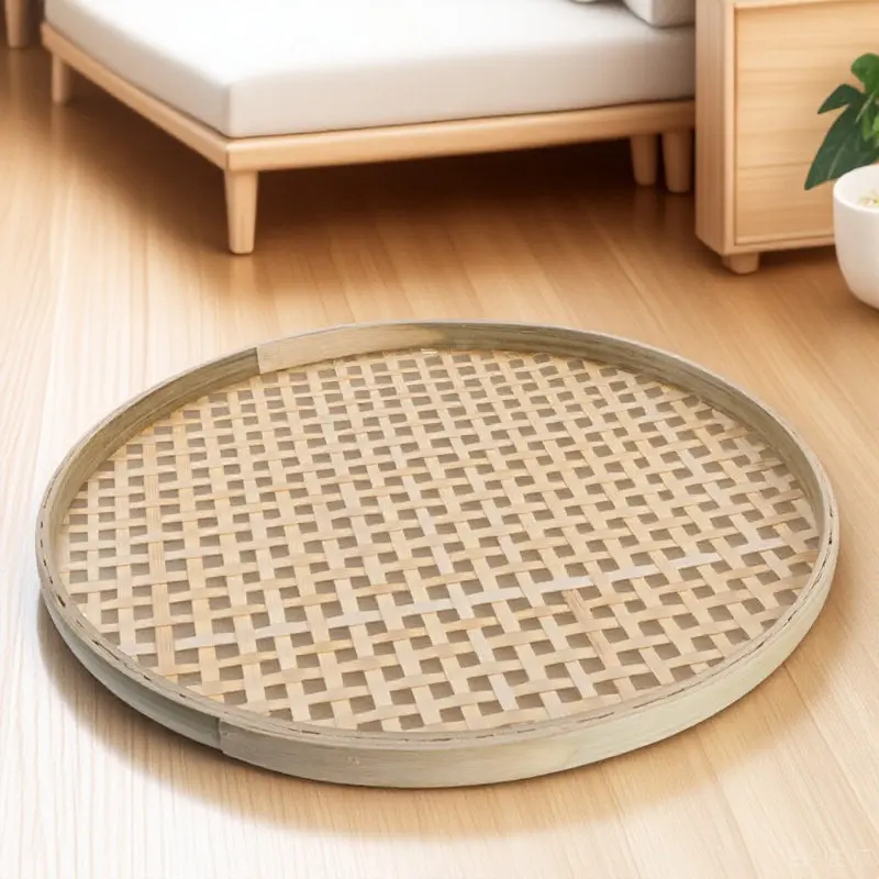Bamboo Weaving Sieve Handmade Multi-Functional Kitchen Basket Serving Tray Snack Container Fruit Holder Candy Tray