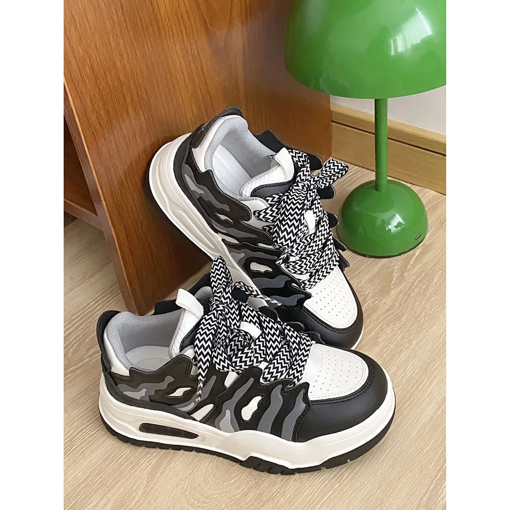 2024 Ins Trendy Customized Thick Sole Retro Women's Sports Shoes Mixed Colors Lacing Comfortable Top Women's Casual Shoes 24-165
