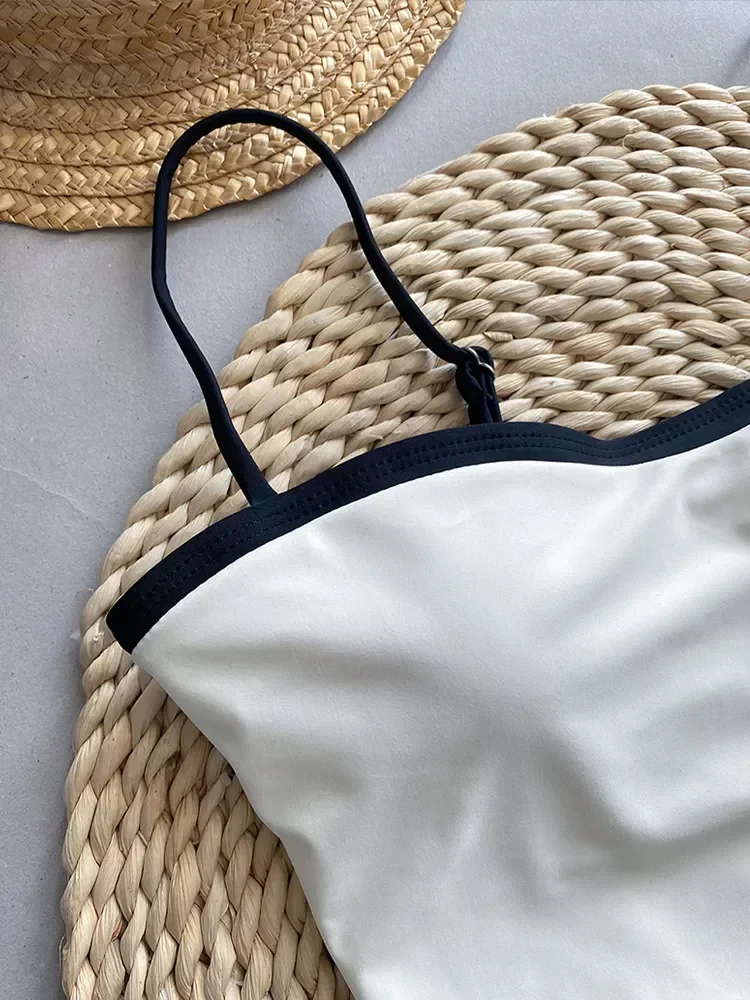 Body Sexy en blanco y negro para mujer, traje de baño ajustado sin mangas con cuello cuadrado a la moda, Tops para vacaciones en la playa 2024