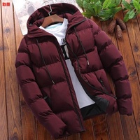 Men's Thickened Cotton Jacket Autumn Winter Casual Hooded Solid Color Large Size Leisure Cotton Coat Outerwear Polyester Fiber