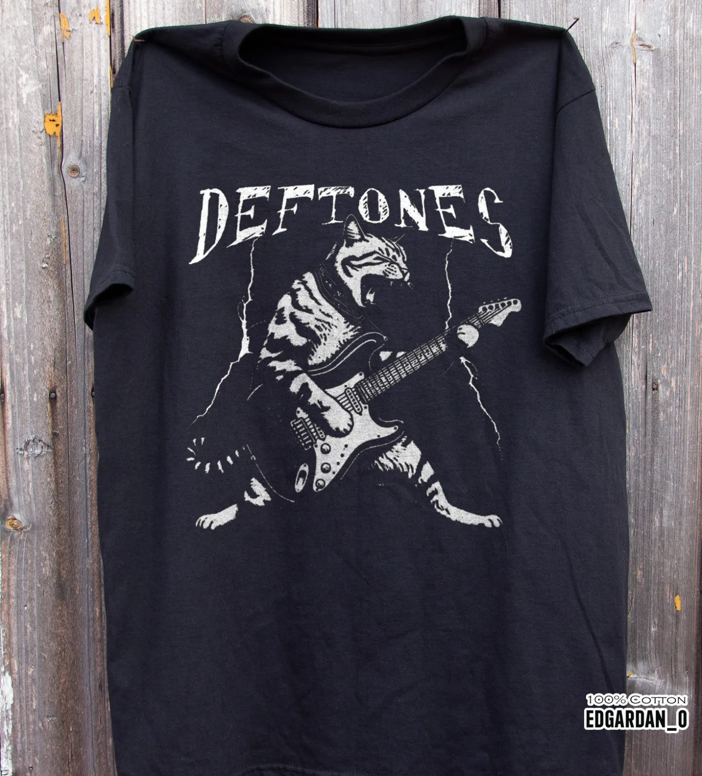 

Новый! Черная футболка унисекс Deftones Cat Playing Guitar Rock, размер S-5XL