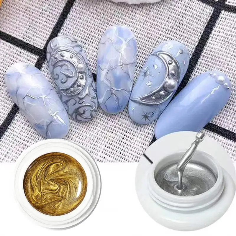 Metallic Nail Gel Polish 2Pcs Gold Silver Mirror Effect High Pigment Long Lasting for DIY Nail Art