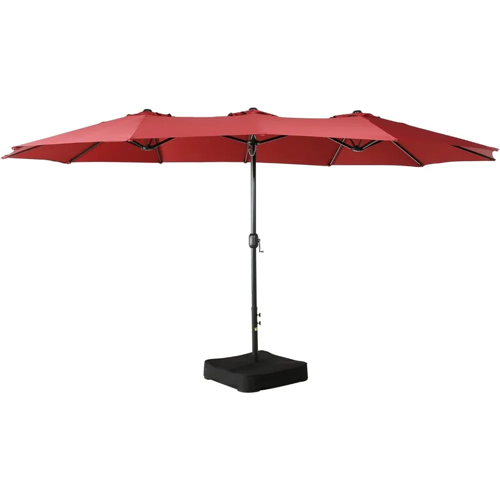 

15 Ft Double-Sided Patio Umbrella Outdoor Market Umbrella With Crank, Umbrella Base Included (Red)