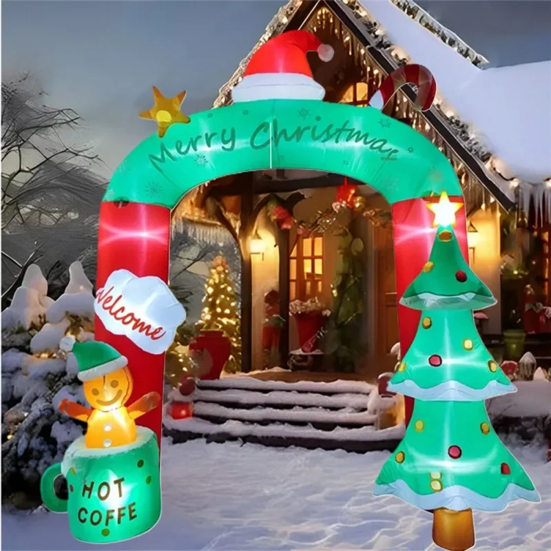 Giocattoli gonfiabili Decorazioni per arco in stile albero di Natale LED incorporati Modello gonfiato Ornamento per esterni Decorazioni per feste di Natale Capodanno