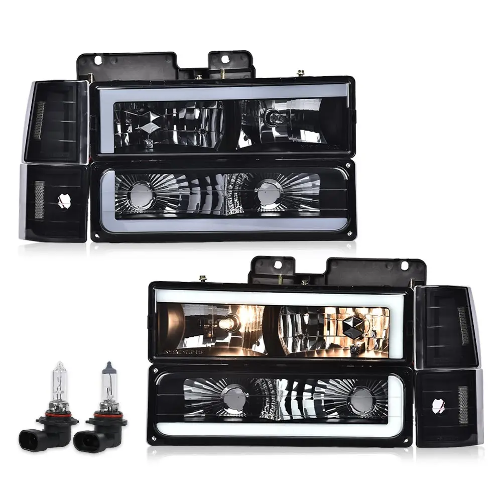 

Headlights W/Led Strip Light Compatible with Gmc C1500 K1500 Yukon 94-99/Fit Gmc C1500 C2500 K1500 K2500 Suburban 94-99