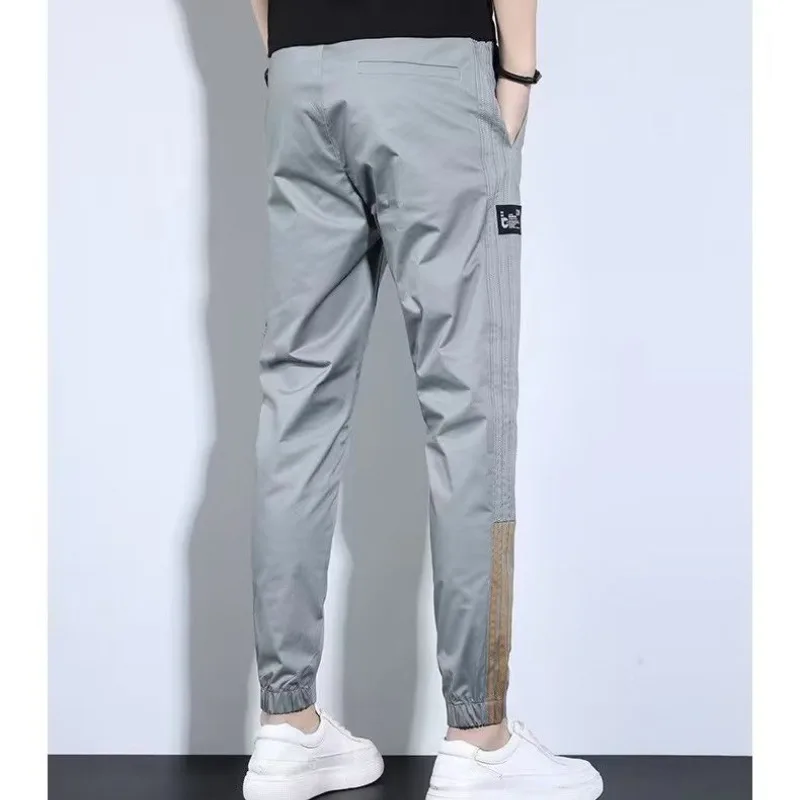 Summer Boyfriend 2024 Slim Loose Patchwork Elasticized Drawstring Pocket Fashion Solid Color Casual Sports Straight Leg Pants