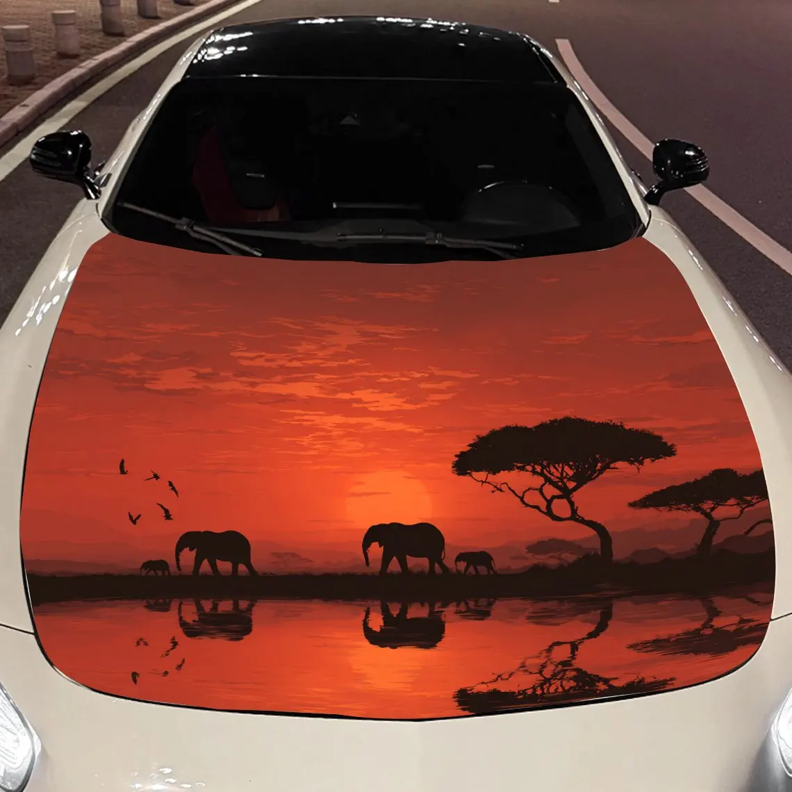 

Migrating elephants Car hood packaging sticker, PVC material, self-adhesive waterproof, anti-slip paint, car exterior decoration