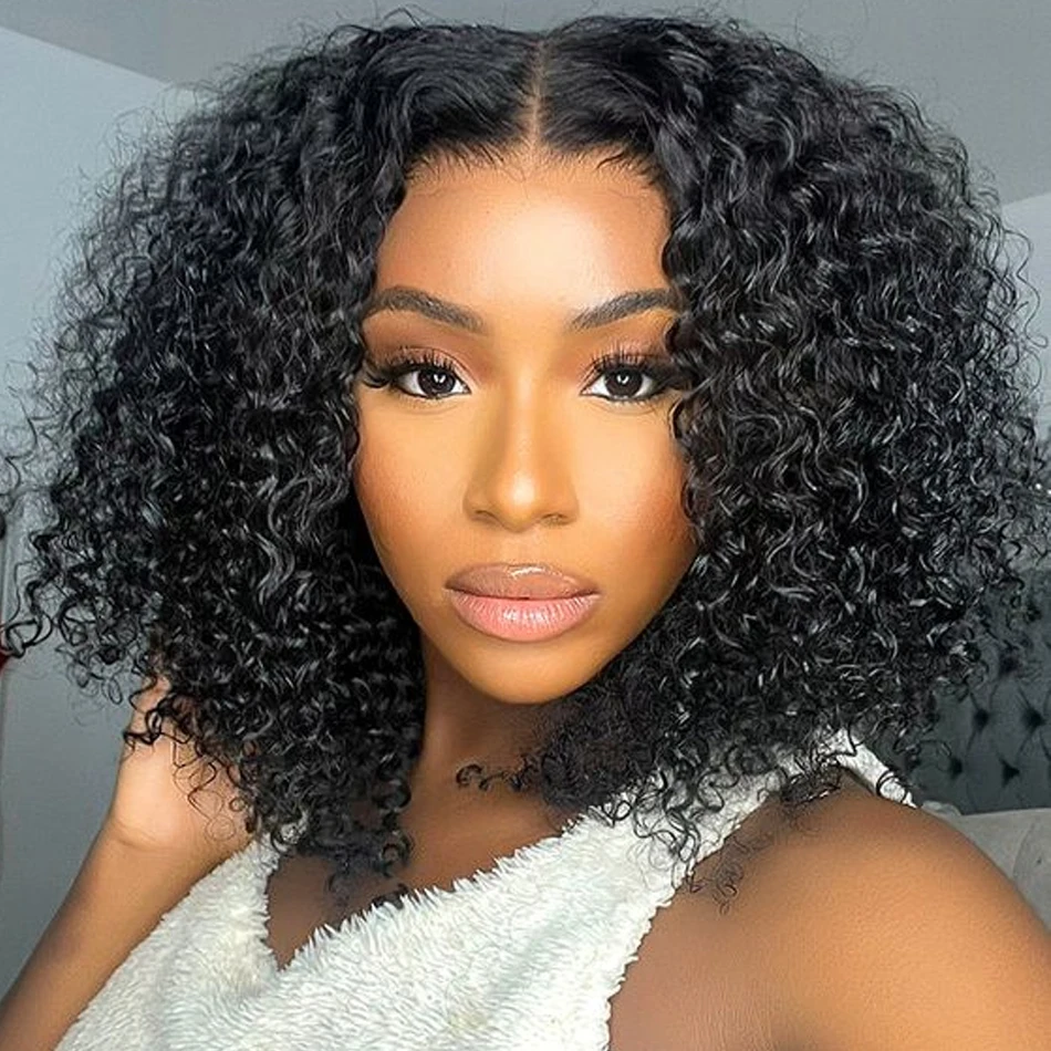 10Inches Brazilian Kinky Curly Bob Wig Human Hair Wigs 13x6X1 HD Transparent Lace Front Wig Virgin Hair Afro Kinky Curly Natural