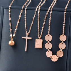 SINLEERY Fashion Stainless Steel Necklace for Women Rose Gold Color Chain On The Neck Chokers Party Jewelry