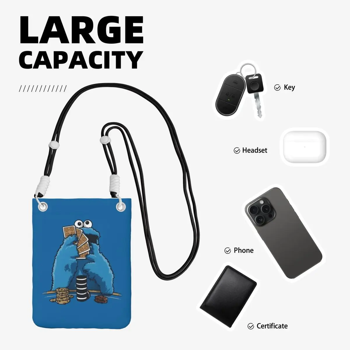 مخصص كوكي مونستر محفظة الهاتف الذكي مع حزام الأطفال التلفزيون حقيبة كروسبودي الرجال النساء السفر المشي لمسافات طويلة حقيبة الهاتف المحمول #5