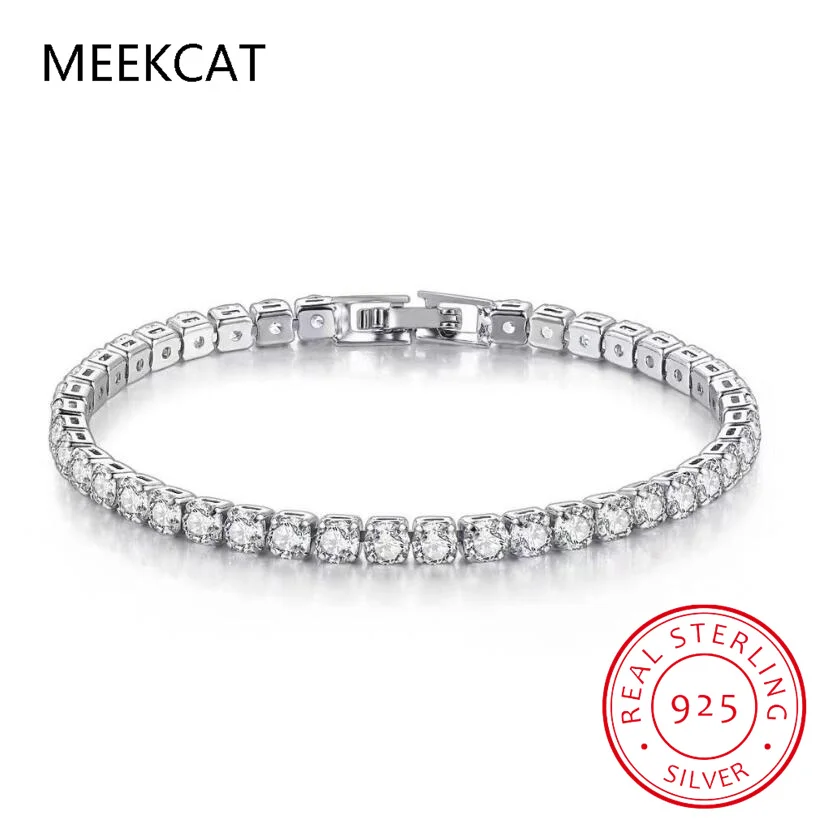 Moissanite Tennis Bracelet for Women 925 Sterling Silver Round Brilliant Cut Lab Diamond Classic Platinum Plated Bracelet MSB002