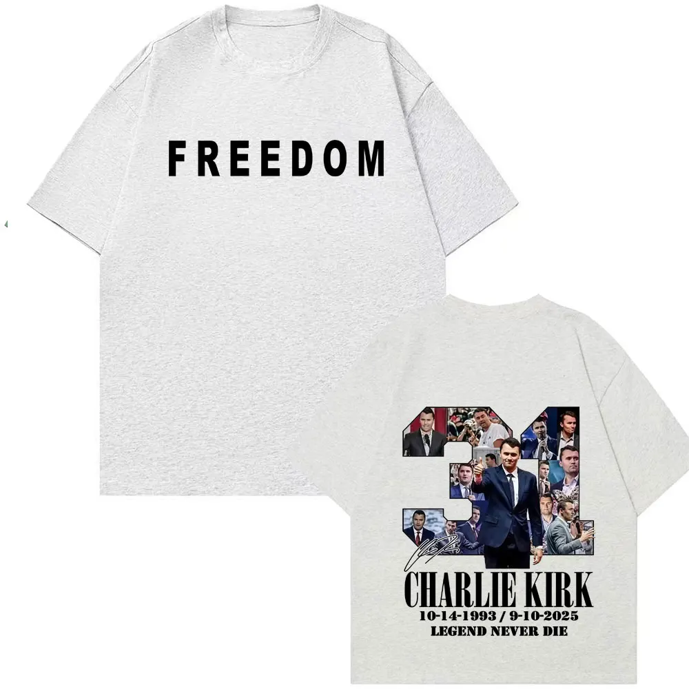 العدالة لتشارلي كيرك الأسطوري أوندد تي شيرت الكلام الحر الاحتجاج تي شيرت 2025 الصيف Harajuku تي شيرت ريترو للرجال والنساء #4
