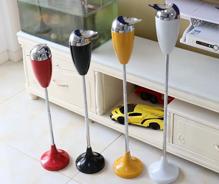 Modern Portable Metal Ashtray with Self Cleaning Lid Adjustable Height Large Capacity Minimalist Design for Outdoor Use