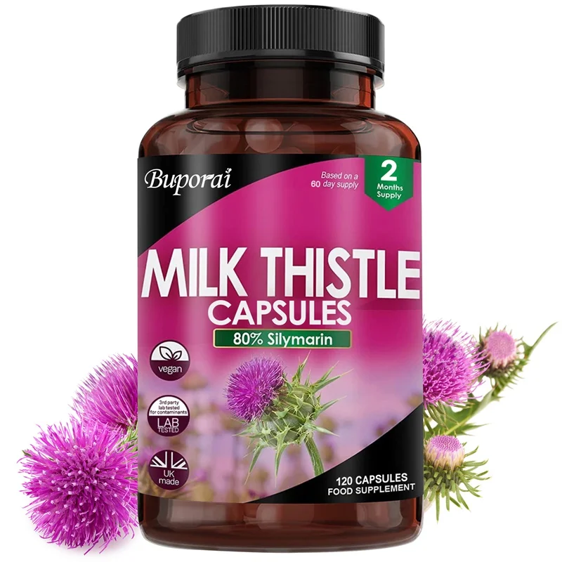 

Milk Thistle Capsules - Improves Liver Function, Supports Fat Metabolism, Antioxidant - 120 Capsules