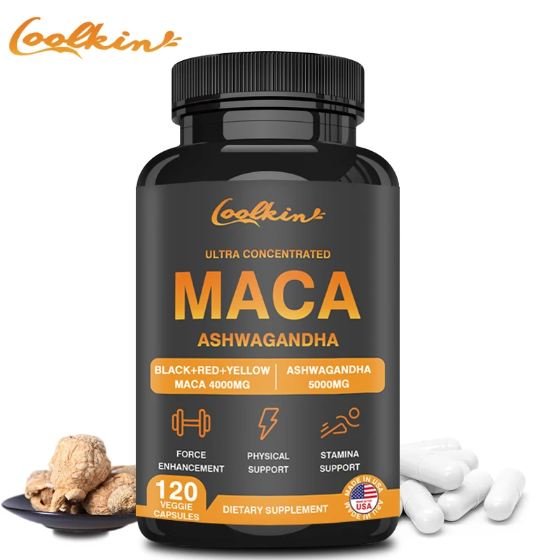 Organic Maca Root Capsules - with Ashwagandha - Muscle Mass, Endurance and Performance, Relieve Stress & Fatigue