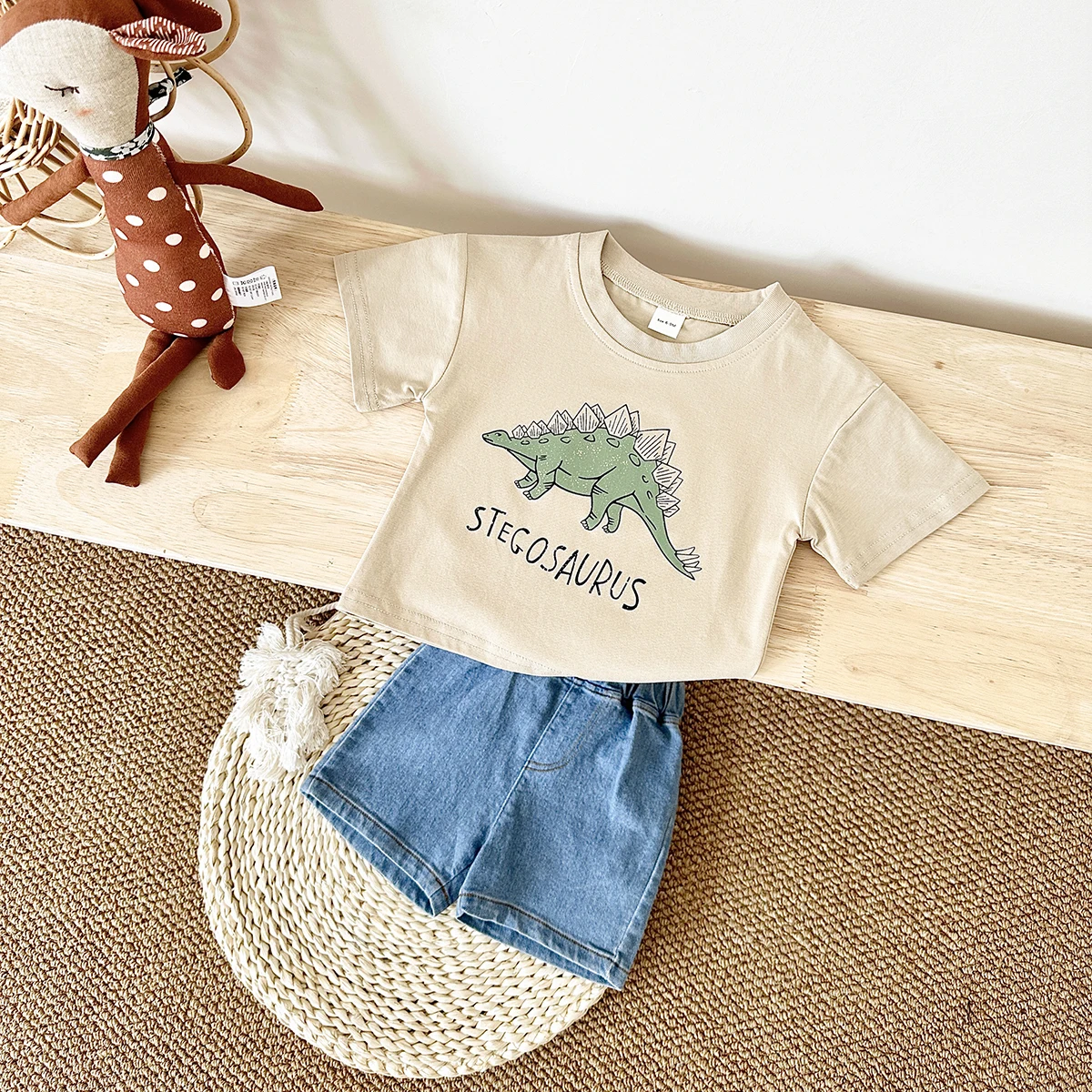 New Set Summer Baby Boy Clothes Cartoon Cotton T-shirt Short Sleeved+shorts Dinosaur Print Girl Clothes 0-3 Years Child Newborn