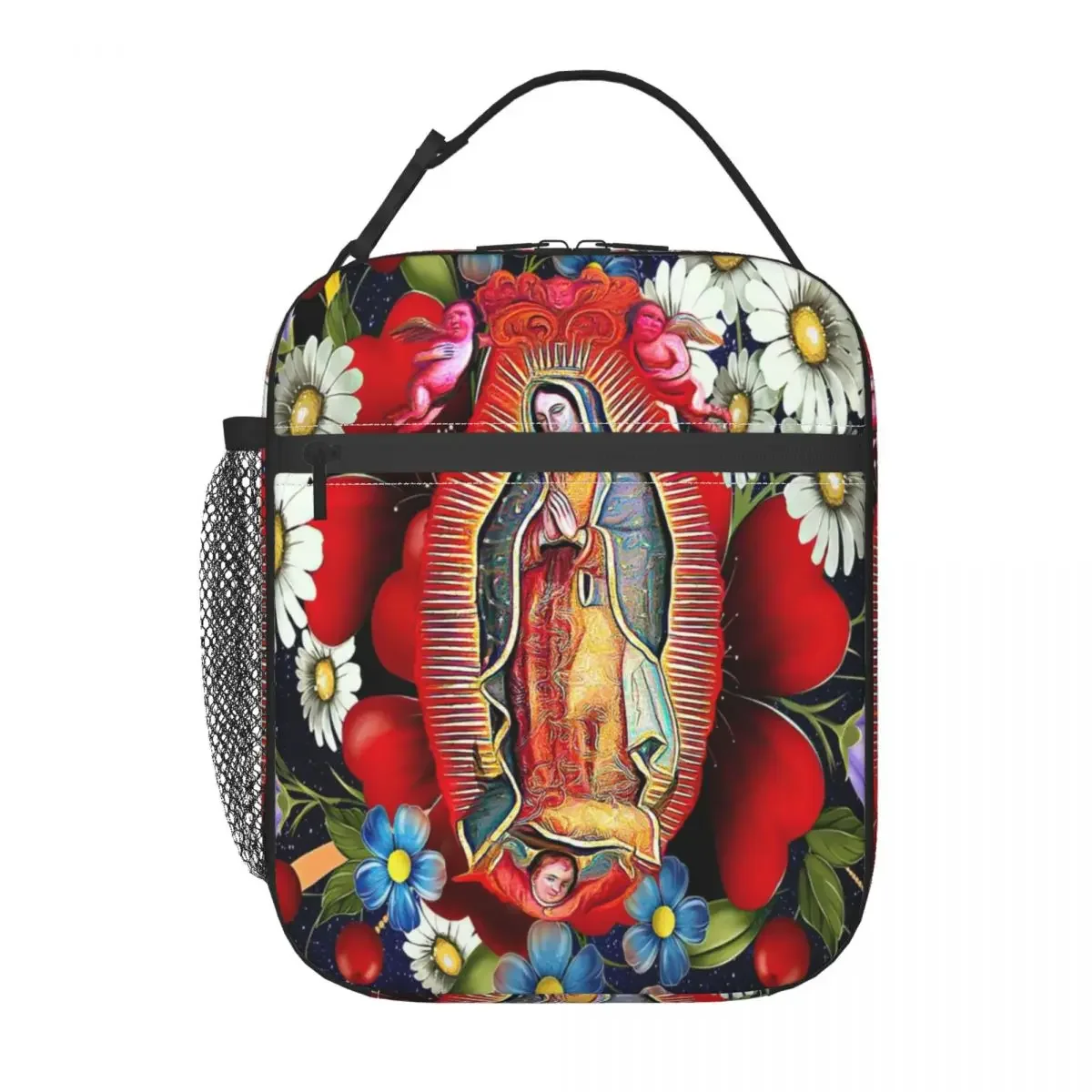 Our Lady Of Guadalupe Portable Lunch Box Leakproof Virgin Mary Mexico Flowers Tilma Cooler Thermal Food Insulated Lunch Bag