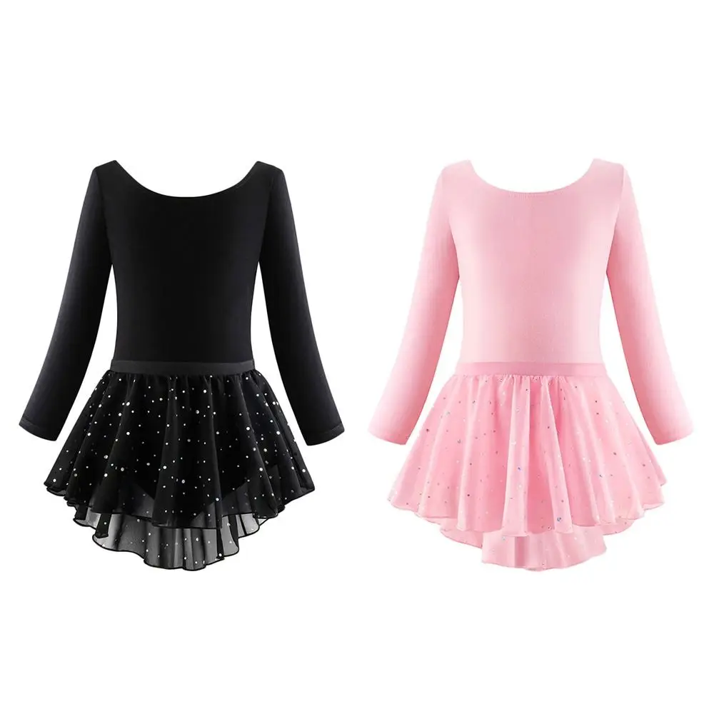 패션 긴 소매 어린이 발레 드레스 스팽글 모던 공연 의상 면 파티 드레스 댄스 의상 어린이용