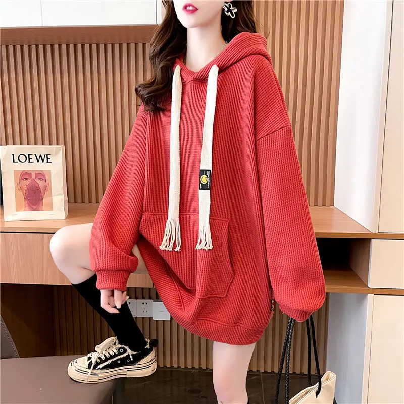 Sudadera con capucha para mujer, Tops coreanos holgados de manga larga que combinan con todo, sudaderas largas Harajuku lisas de invierno 2022