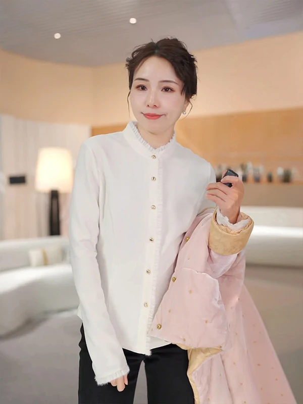 

Женская блузка Chenana с кружевными вставками и длинным рукавом, дышащая, из полиэфирного волокна, весна 2026, новая коллекция, омолаживающий эффект, базовая модель