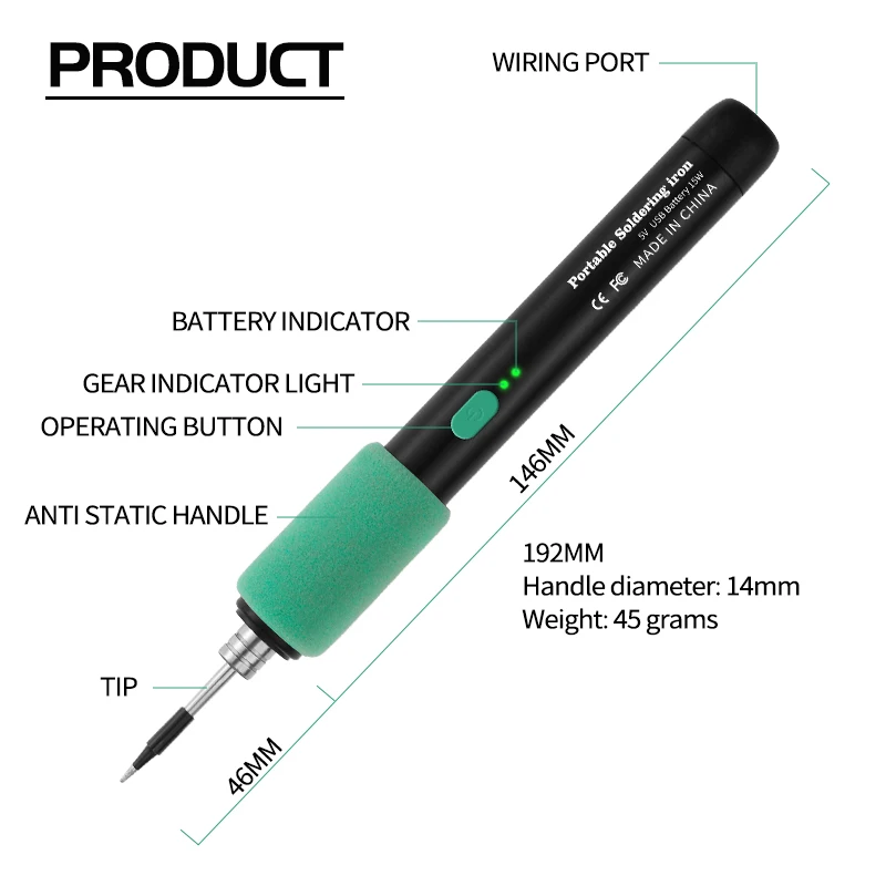 Soldador USB LF de 8W con 3 niveles de ajuste de temperatura, batería de litio recargable, juego de soldadura para bricolaje y reparaciones en el hogar.