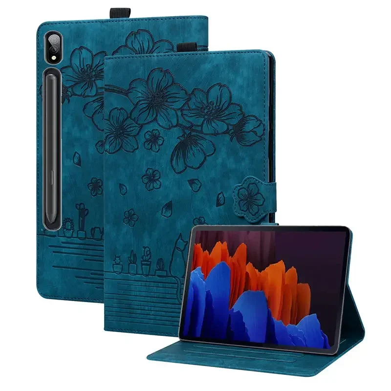 For Funda Samsung Galaxy Tab S10 Plus S9 FE S8 Ultra S7 11 12.4 14.6 inch Embossed Case with TPU Back Cover Elastic Band Close