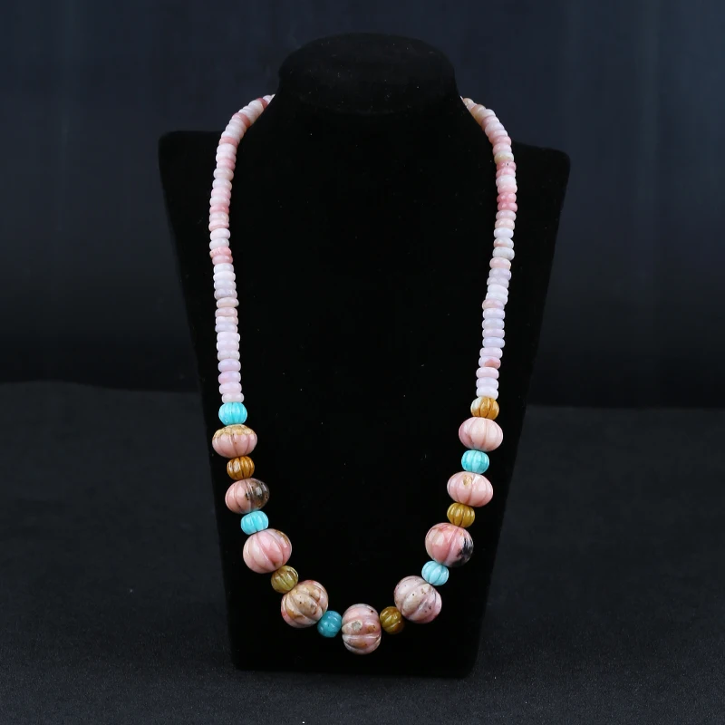 Natural Pink Opal, Amazonite Gemstone Necklace, Jewelry Necklace, 1 Strand, 24 inch, 3x6mm, 17x13mm, 75g