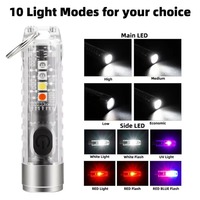 Keychain Mini LED Flashlight UV Multi-function Emergency Camping Lantern Portable USB Rechargeable Keychain Flashlight